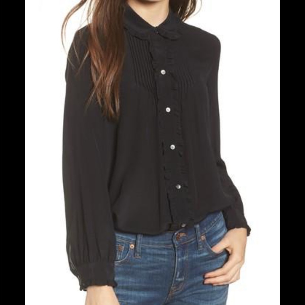 Madewell Black Silk Ruffle Top